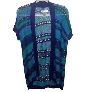 August Silk Striped Blue Cardigan Size Medium